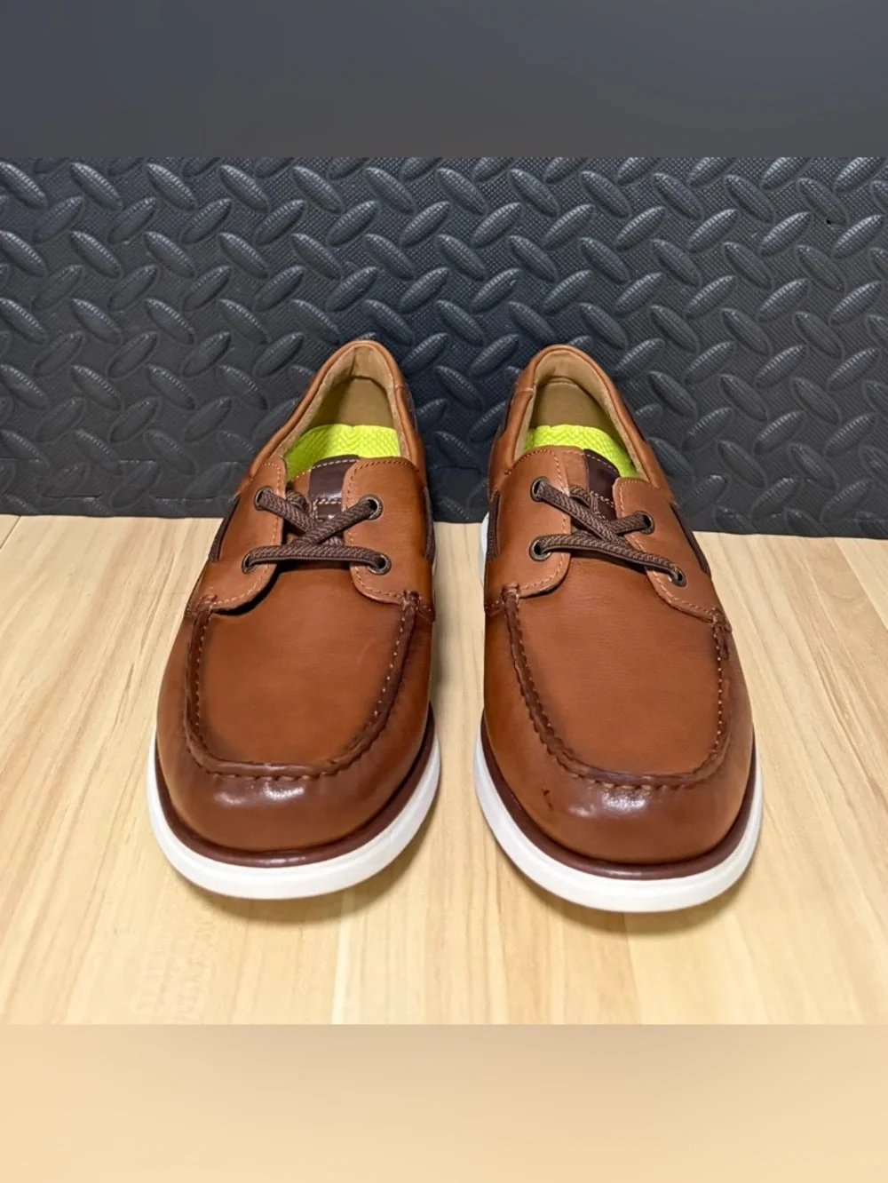 Florsheim Tropics Elastic Lace Moc Toe Boat Cognac‎ Brown Leather Mens Size 9